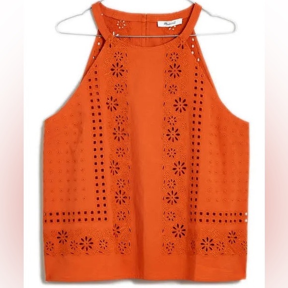 Madewell XSmall Top Eyelet A-Line Halter Top Copperwashed Orange 100% cotton NWT - Picture 1 of 11
